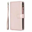 For Samsung Galaxy S25+ 5G 9 Card Slots Zipper Wallet Leather Flip Phone Case(Rose Gold) - 3