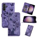 For Samsung Galaxy S25 5G Butterfly Cat Embossing Flip Leather Phone Case(Purple) - 1