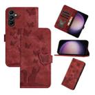 For Samsung Galaxy S25+ 5G Butterfly Cat Embossing Flip Leather Phone Case(Red) - 1