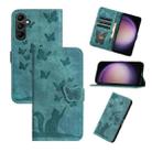 For Samsung Galaxy S25+ 5G Butterfly Cat Embossing Flip Leather Phone Case(Wathet) - 1