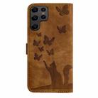 For Samsung Galaxy S25 Ultra 5G Butterfly Cat Embossing Flip Leather Phone Case(Brown) - 3