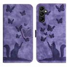 For Samsung Galaxy S25 FE 5G Butterfly Cat Embossing Flip Leather Phone Case(Purple) - 1