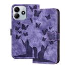 For Redmi Note 14 5G Butterfly Cat Embossing Flip Leather Phone Case(Purple) - 1