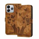 For Redmi Note 14 5G Butterfly Cat Embossing Flip Leather Phone Case(Brown) - 1