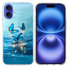 For iPhone 16 Plus Colorful Painting Pattern TPU Phone Case(Blue Butterflies) - 1