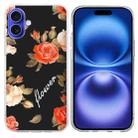 For iPhone 16 Plus Colorful Painting Pattern TPU Phone Case(Flowers On Black) - 1