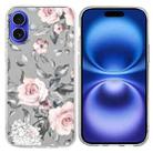 For iPhone 16 Plus Colorful Painting Pattern TPU Phone Case(Flowers On Grey) - 1