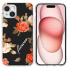 For iPhone 15 Colorful Painting Pattern TPU Phone Case(Flowers On Black) - 1