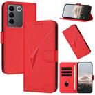 For vivo V27 Triangle Pattern Buckle Clasp Leather Phone Case(Red) - 1