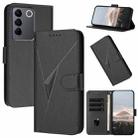 For vivo V27e Triangle Pattern Buckle Clasp Leather Phone Case(Black) - 1