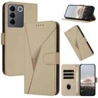 For vivo V27e Triangle Pattern Buckle Clasp Leather Phone Case(Gold) - 1