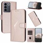 For vivo V27e Triangle Pattern Buckle Clasp Leather Phone Case(Rose Gold) - 1