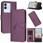 For vivo V29e Global Triangle Pattern Buckle Clasp Leather Phone Case(Dark Purple) - 1