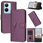 For vivo Y78+ Triangle Pattern Buckle Clasp Leather Phone Case(Dark Purple) - 1