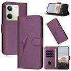 For vivo Y100 Triangle Pattern Buckle Clasp Leather Phone Case(Dark Purple) - 1