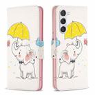 For Samsung Galaxy S25 5G Colored Drawing Pattern Leather Phone Case(Umbrella Elephant) - 1