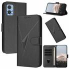 For Motorola Moto E22 Triangle Pattern Buckle Clasp Leather Phone Case(Black) - 1