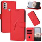 For Motorola Moto E40 Triangle Pattern Buckle Clasp Leather Phone Case(Red) - 1