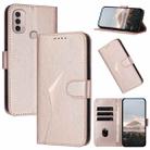 For Motorola Moto E40 Triangle Pattern Buckle Clasp Leather Phone Case(Rose Gold) - 1