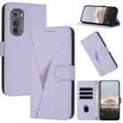 For Motorola Edge 2022 Triangle Pattern Buckle Clasp Leather Phone Case(Light Purple) - 1