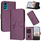 For Motorola Moto G22 Triangle Pattern Buckle Clasp Leather Phone Case(Dark Purple) - 1