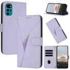 For Motorola Moto G22 Triangle Pattern Buckle Clasp Leather Phone Case(Light Purple) - 1