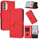 For Motorola Moto G52 Triangle Pattern Buckle Clasp Leather Phone Case(Red) - 1