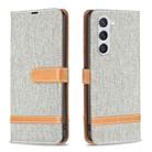 For Samsung Galaxy S25 5G Color Block Denim Texture Leather Phone Case(Grey) - 1