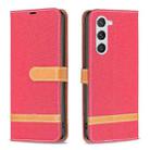 For Samsung Galaxy S25 5G Color Block Denim Texture Leather Phone Case(Red) - 1