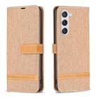 For Samsung Galaxy S25 5G Color Block Denim Texture Leather Phone Case(Brown) - 1