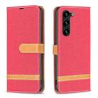 For Samsung Galaxy S25+ 5G Color Block Denim Texture Leather Phone Case(Red) - 1