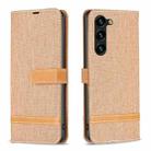 For Samsung Galaxy S25+ 5G Color Block Denim Texture Leather Phone Case(Brown) - 1