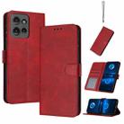 For Motorola Edge 50 Solid Calf Texture Flip Leather Phone Case(Red) - 1