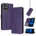 For Motorola Edge 50 Solid Calf Texture Flip Leather Phone Case(Purple) - 1