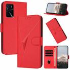 For OPPO A16 Triangle Pattern Buckle Clasp Leather Phone Case(Red) - 1