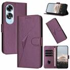 For OPPO A60 Triangle Pattern Buckle Clasp Leather Phone Case(Dark Purple) - 1