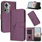 For OPPO Reno11 Global Triangle Pattern Buckle Clasp Leather Phone Case(Dark Purple) - 1