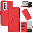 For OPPO Reno12 Global Triangle Pattern Buckle Clasp Leather Phone Case(Red) - 1