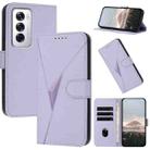 For OPPO Reno12 Global Triangle Pattern Buckle Clasp Leather Phone Case(Light Purple) - 1