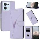 For OPPO Reno8 Triangle Pattern Buckle Clasp Leather Phone Case(Light Purple) - 1