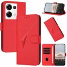 For OPPO Reno8 Pro+ Triangle Pattern Buckle Clasp Leather Phone Case(Red) - 1