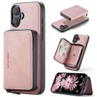 For iPhone 16 Plus JEEHOOD J02 Magnetic Zipper Horizontal Flip Leather Phone Case(Pink) - 1