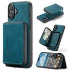 For iPhone 16 Plus JEEHOOD J02 Magnetic Zipper Horizontal Flip Leather Phone Case(Blue) - 1