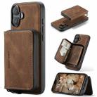 For iPhone 16 Plus JEEHOOD J02 Magnetic Zipper Horizontal Flip Leather Phone Case(Brown) - 1