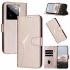For Realme GT7 Pro Triangle Pattern Buckle Clasp Leather Phone Case(Rose Gold) - 1