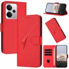 For Realme 14 / P3 5G Global Triangle Pattern Buckle Clasp Leather Phone Case(Red) - 1