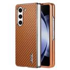 For Samsung Galaxy Z Fold5 5G AZNS Electroplated Edge Carbon Fiber Texture Phone Case(Brown) - 1