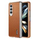 For Samsung Galaxy Z Fold4 5G AZNS Electroplated Edge Carbon Fiber Texture Phone Case(Brown) - 1