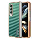 For Samsung Galaxy Z Fold4 5G AZNS Electroplated Edge Carbon Fiber Texture Phone Case(Green) - 1