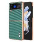 For Samsung Galaxy Z Flip4 5G AZNS Electroplated Edge Carbon Fiber Texture Phone Case(Green) - 1